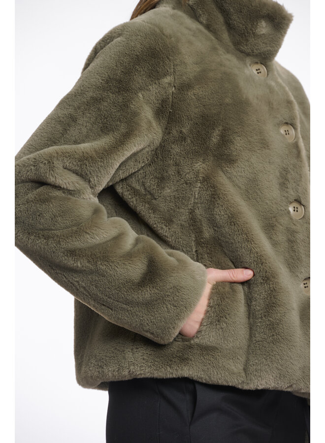 Vie.7002511 Rino en Pelle Single breasted fake fur jacket  Green ash