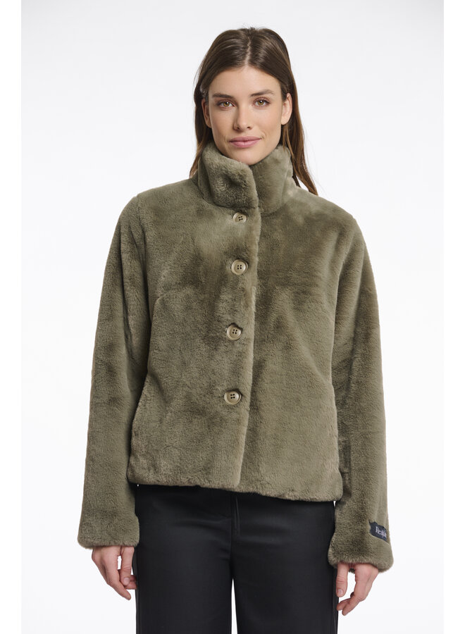 Vie.7002511 Rino en Pelle Single breasted fake fur jacket  Green ash