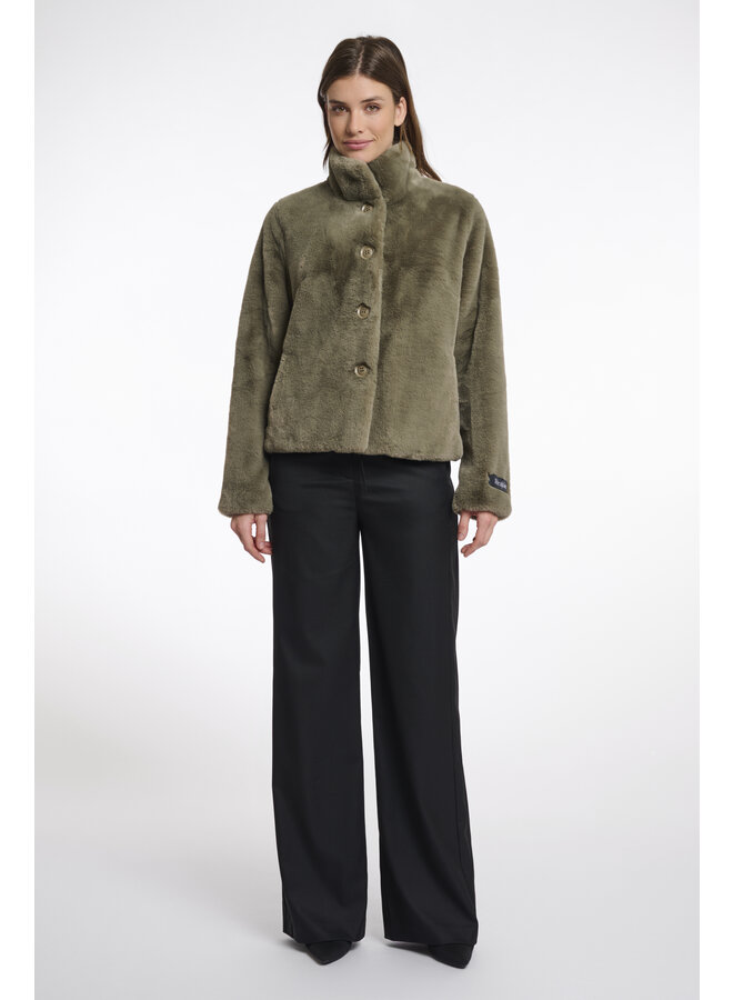 Vie.7002511 Rino en Pelle Single breasted fake fur jacket  Green ash