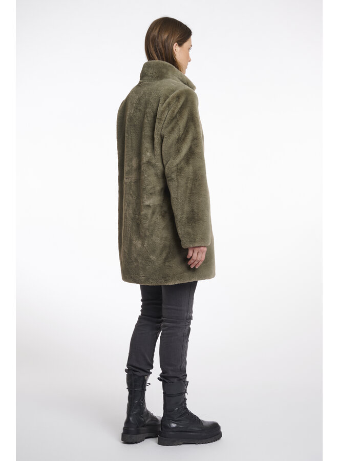 Nonna.7002511 Rino en Pelle Single breasted fake fur coat  Green ash