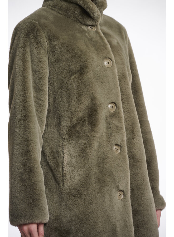 Nonna.7002511 Rino en Pelle Single breasted fake fur coat  Green ash