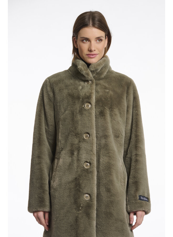 Nonna.7002511 Rino en Pelle Single breasted fake fur coat  Green ash
