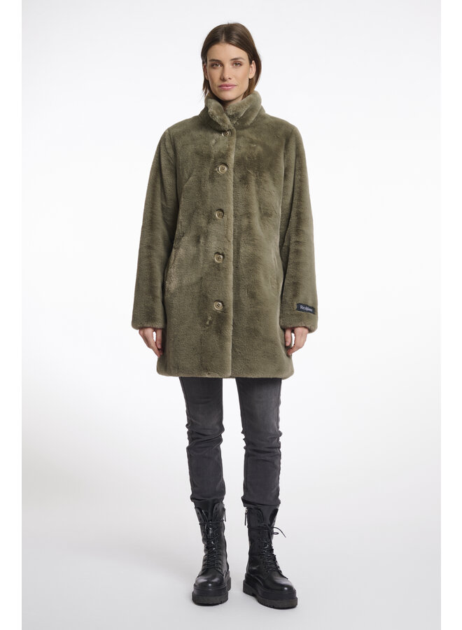 Nonna.7002511 Rino en Pelle Single breasted fake fur coat  Green ash