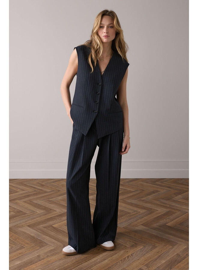 4s2905-12258 495 Summum Trousers wide leg Pinstripe, inseam 82cm Midnight blue