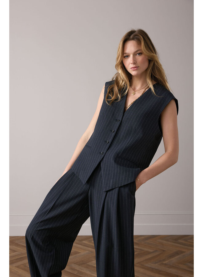 4s2905-12258 495 Summum Trousers wide leg Pinstripe, inseam 82cm Midnight blue