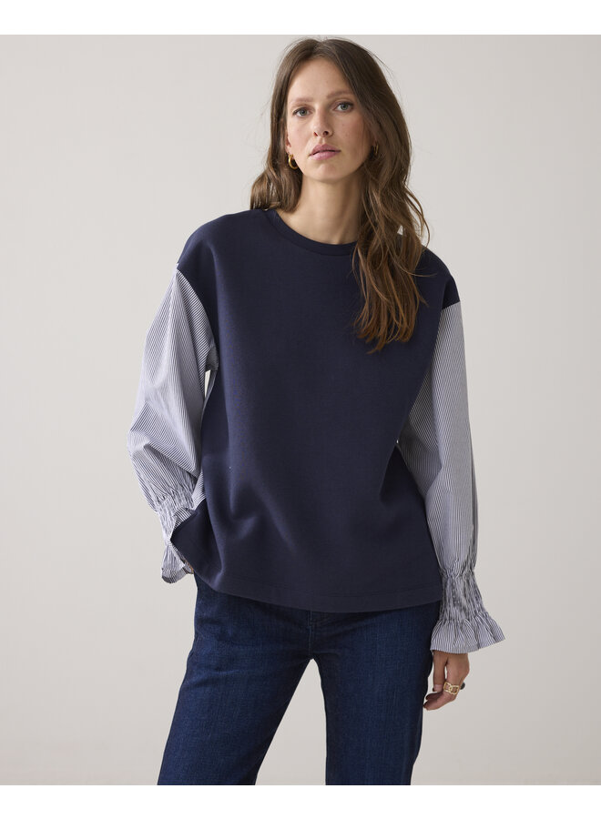 3s5188-30634 495 Summum Top Sweat woven mix Midnight blue
