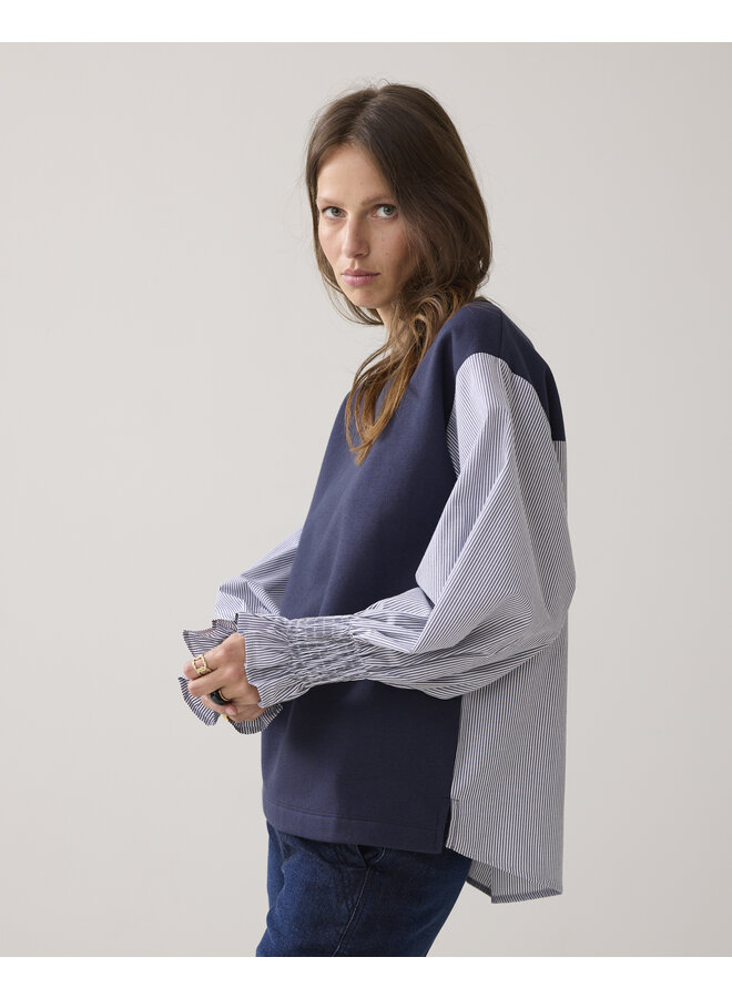 3s5188-30634 495 Summum Top Sweat woven mix Midnight blue