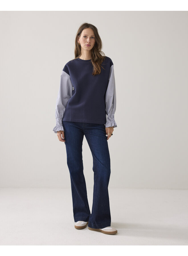 3s5188-30634 495 Summum Top Sweat woven mix Midnight blue
