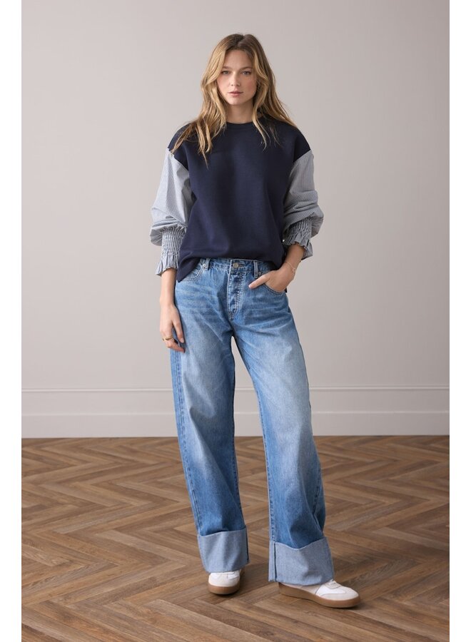 3s5188-30634 495 Summum Top Sweat woven mix Midnight blue