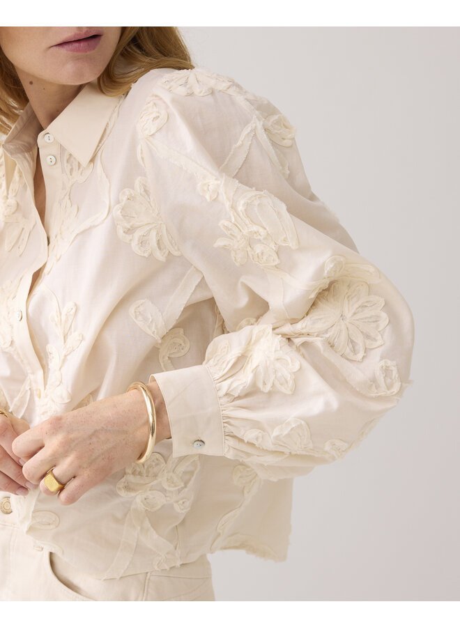 2s3327-12292 122 Summum Blouse Tape pattern voile Ivory