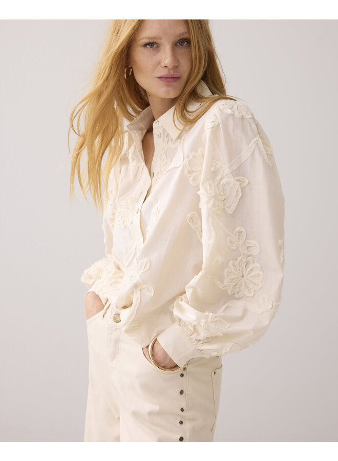 2s3327-12292 122 Summum Blouse Tape pattern voile Ivory