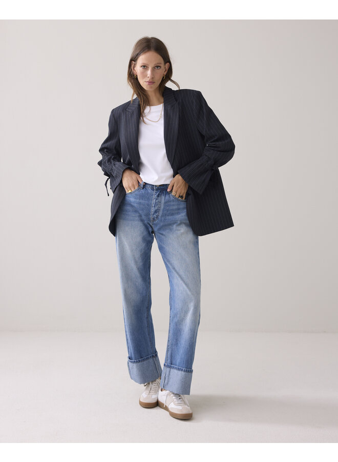 1s1263-12258 495 Summum Blazer boyfriend Pinstripe Midnight blue