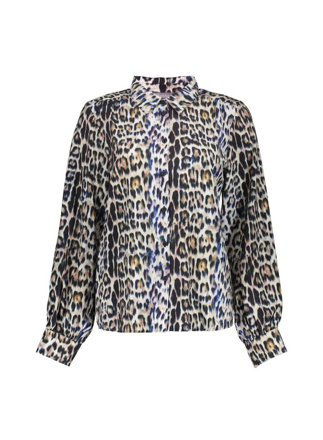 53614-20 735 Geisha Blouse animal camel/blue/black