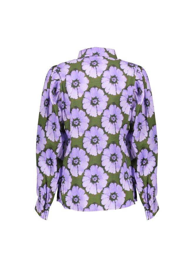 53609-20 380 Geisha Blouse print flowers purple/green