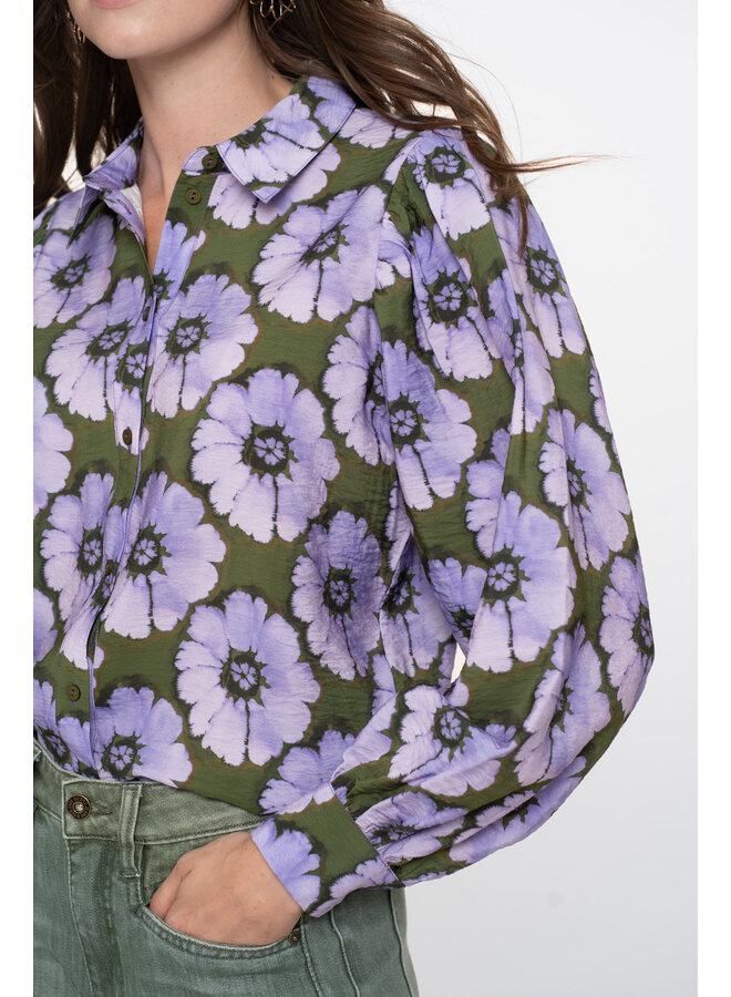 53609-20 380 Geisha Blouse print flowers purple/green