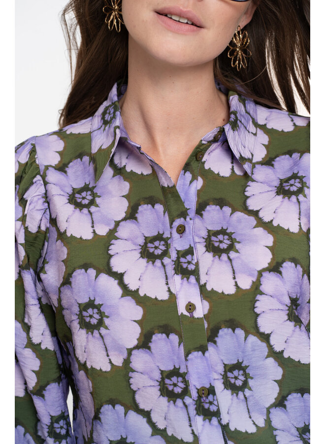 53609-20 380 Geisha Blouse print flowers purple/green