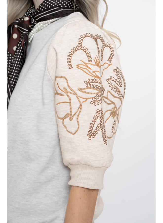 52592-24 715 Geisha Sweater short sleeve embroidery beige melange