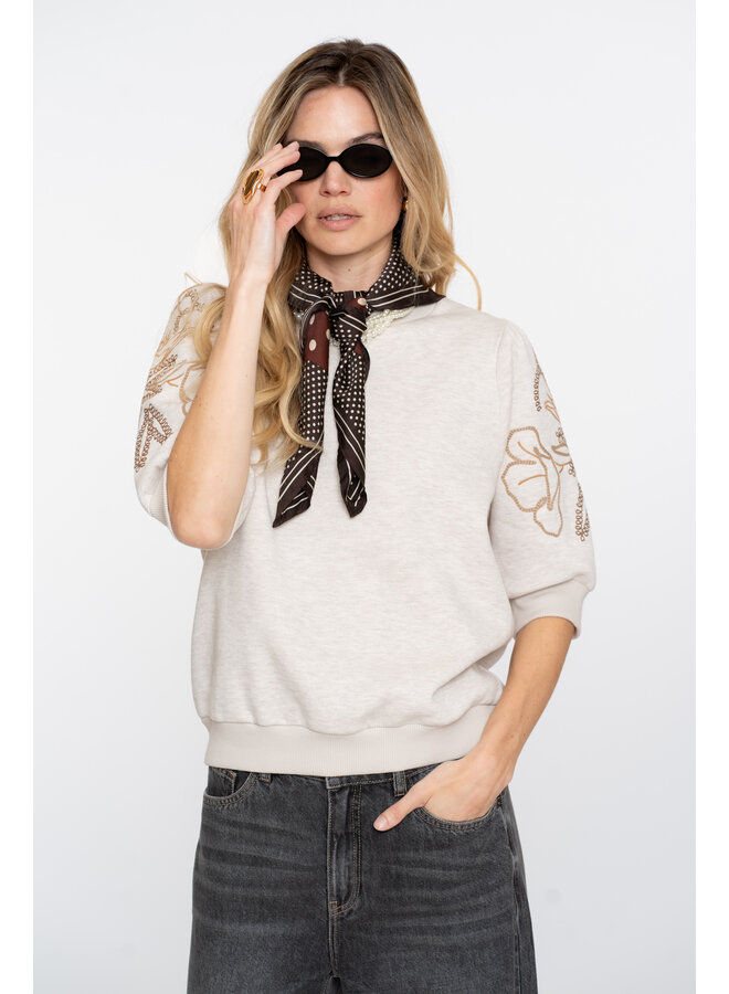 52592-24 715 Geisha Sweater short sleeve embroidery beige melange
