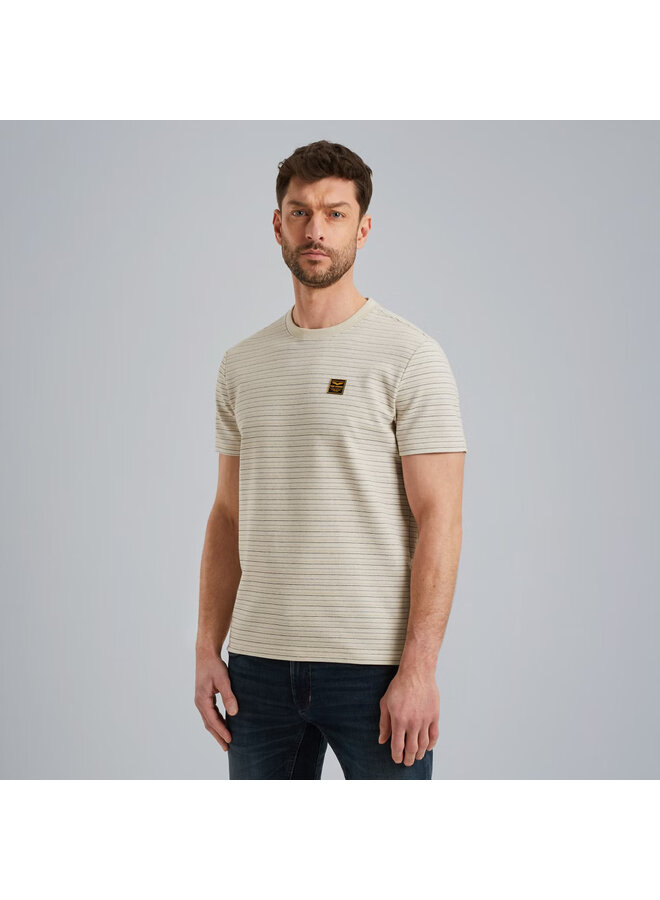 PTSS2506555 7013 PME Legend Short sleeve r-neck textured yd stripe Bone White