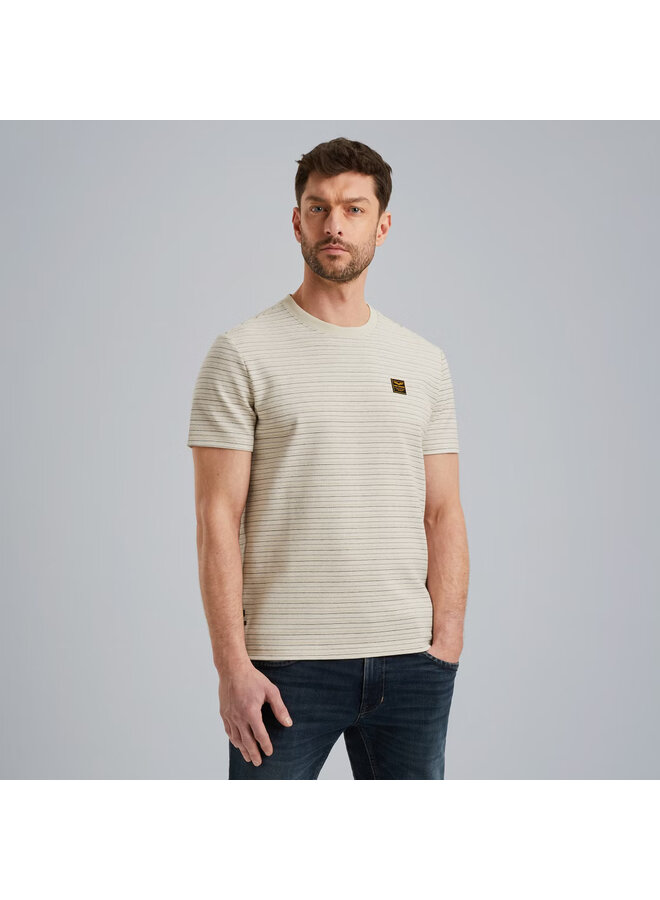 PTSS2506555 7013 PME Legend Short sleeve r-neck textured yd stripe Bone White