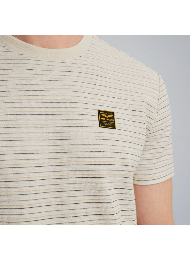 PTSS2506555 7013 PME Legend Short sleeve r-neck textured yd stripe Bone White