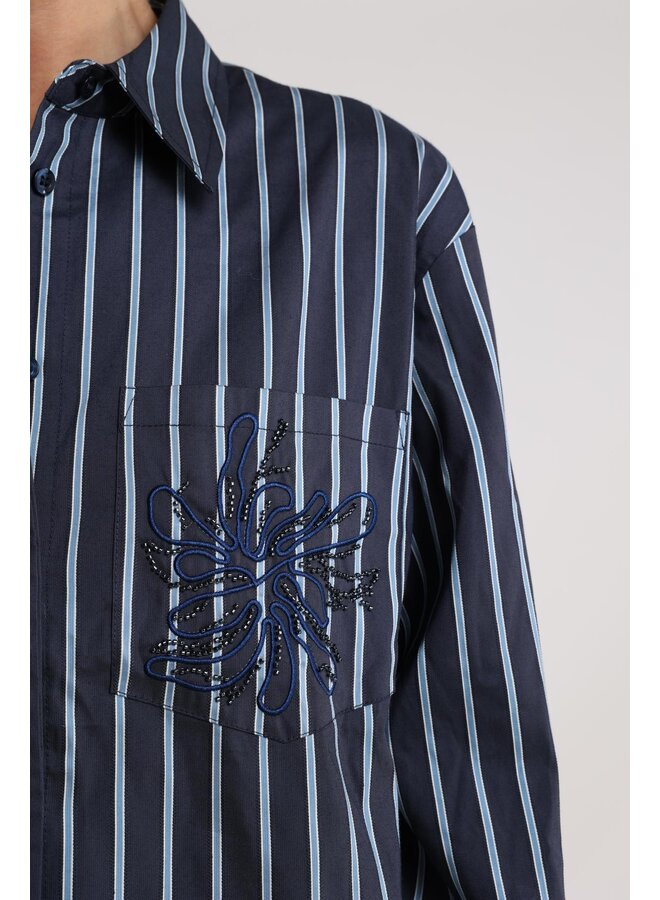 NKF02071 280 Nukus Ariana Blouse Stripe Navy/Ice