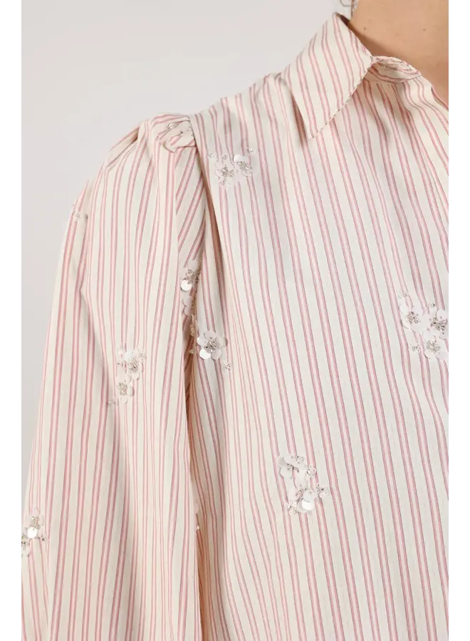 NKF02096 287 Nukus Jolies Blouse Stripe Offwhite/Dusty Pink