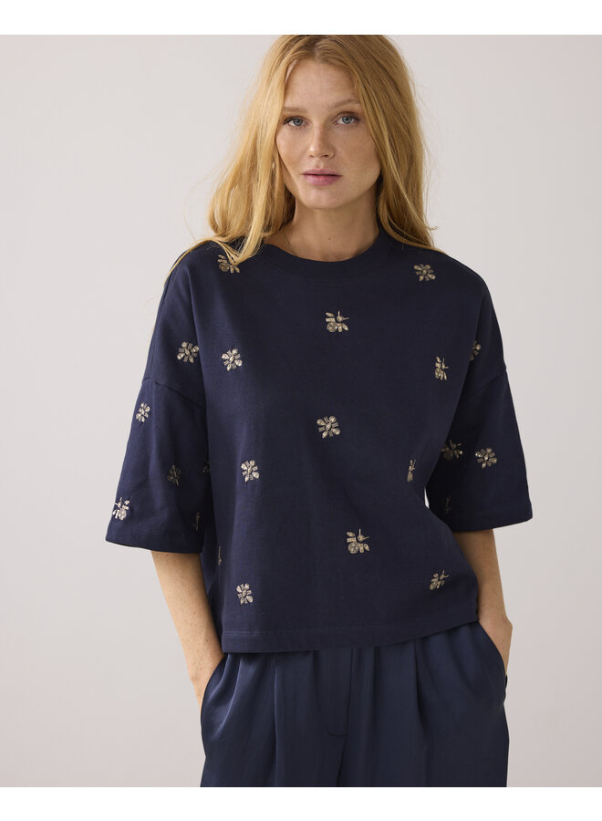 3s5201-30656 495 Summum Embellished shortsleeve Midnight blue