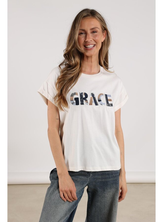 NKF04003 219 Nukus Grace Shirt Oneck Offwhite/Navy