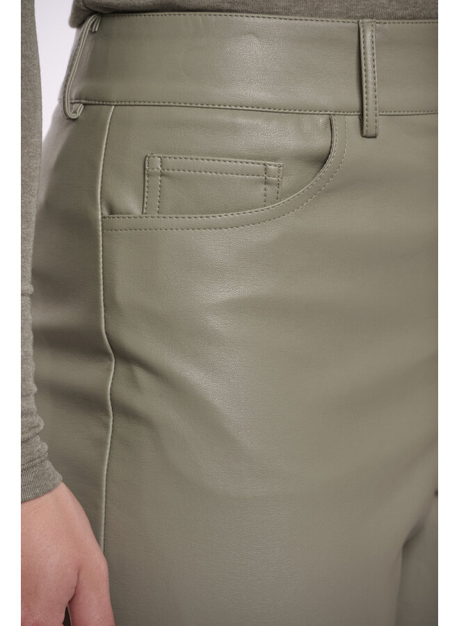 CorianShort.7502511 Rino en Pelle Short length straight leg PU pants Green ash