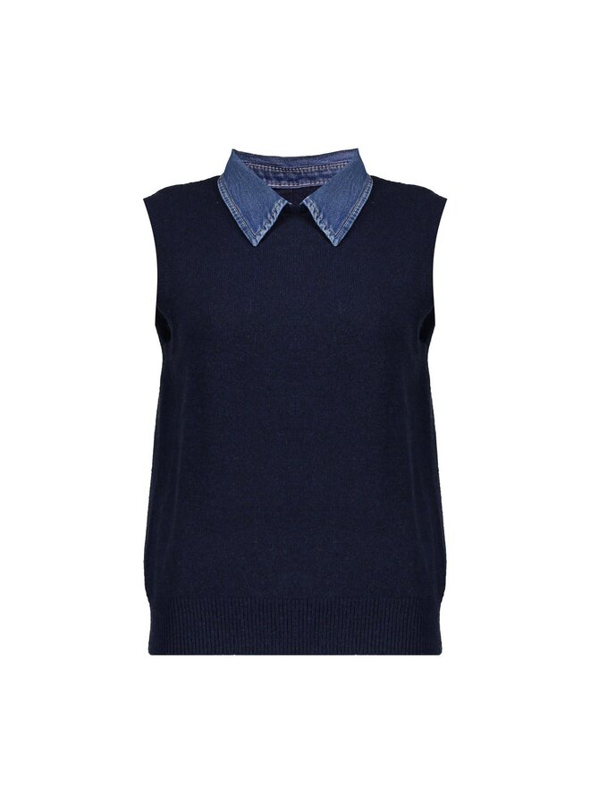 54509-10 675 Geisha Spencer denim collar navy + denim collar