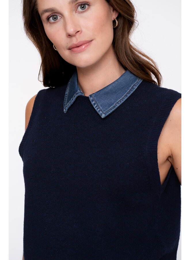 54509-10 675 Geisha Spencer denim collar navy + denim collar