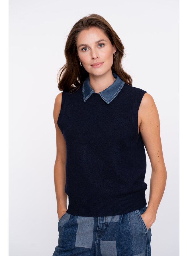 54509-10 675 Geisha Spencer denim collar navy + denim collar