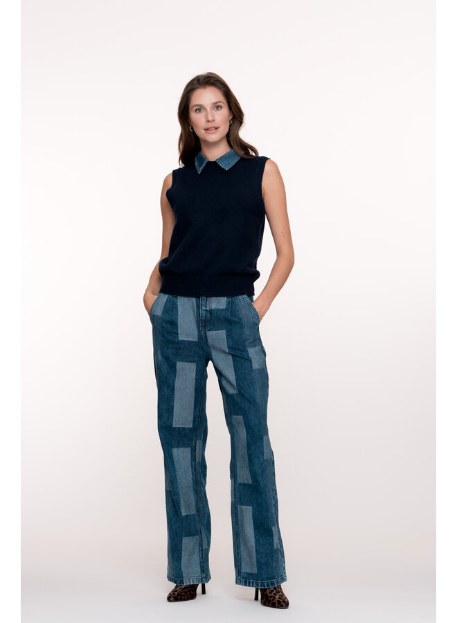 54509-10 675 Geisha Spencer denim collar navy + denim collar