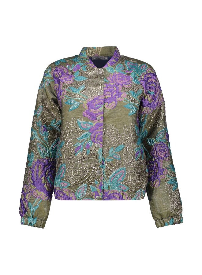 55713-20 530 Geisha Jacket flowers lurex green/purple