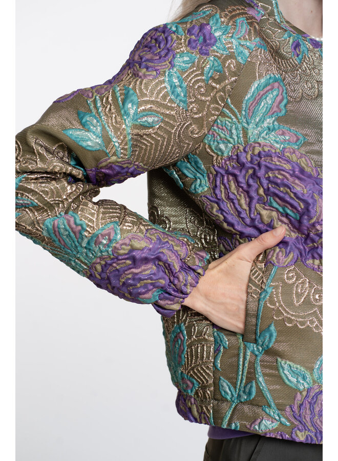 55713-20 530 Geisha Jacket flowers lurex green/purple