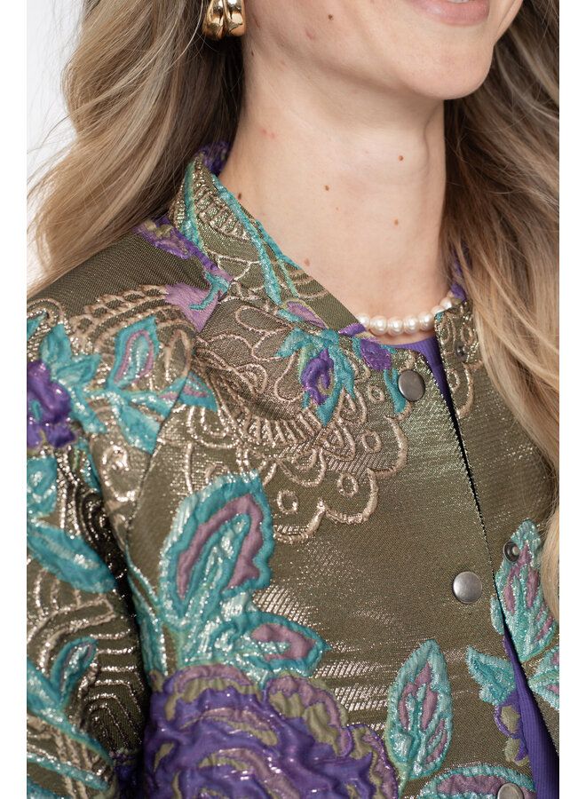55713-20 530 Geisha Jacket flowers lurex green/purple