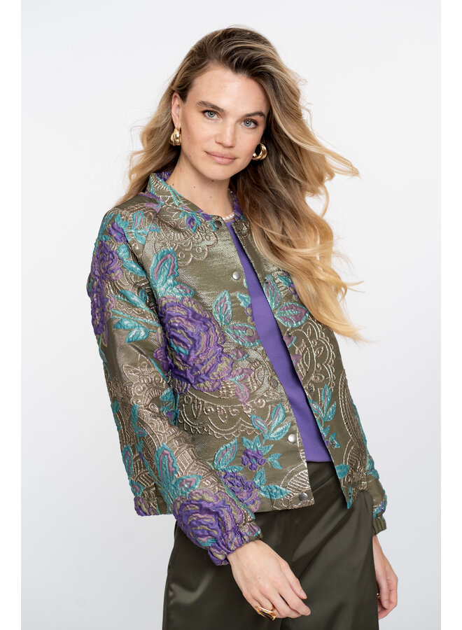 55713-20 530 Geisha Jacket flowers lurex green/purple