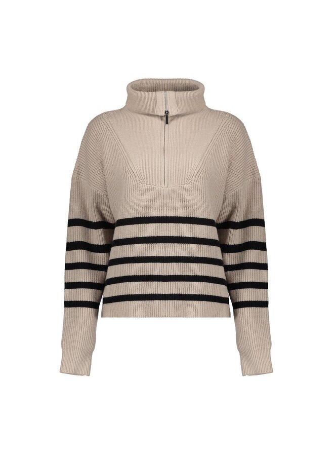 54501-10 720 Geisha Pullover zip striped sand/black