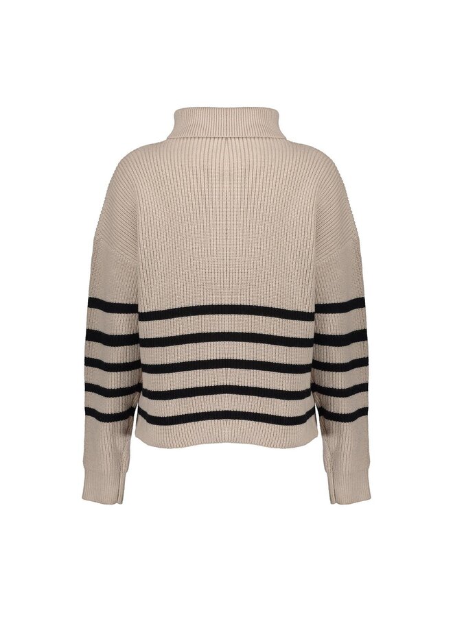 54501-10 720 Geisha Pullover zip striped sand/black