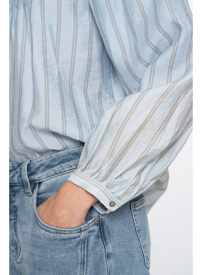 53535-14 600 Geisha Blouse stripes light blue/greige