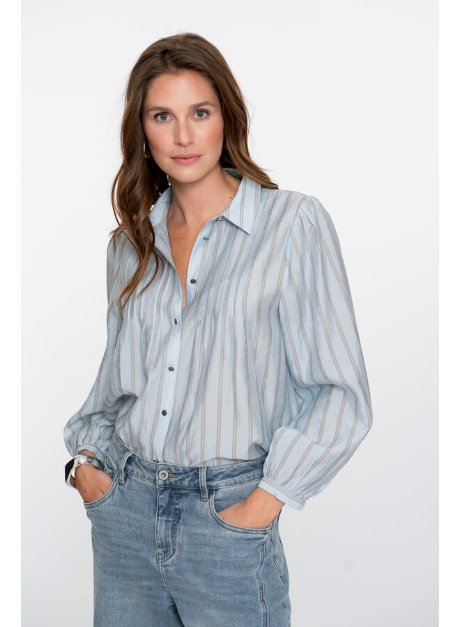 53535-14 600 Geisha Blouse stripes light blue/greige
