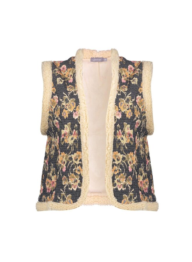55717-20 999 Geisha Gilet print black/olive/pink