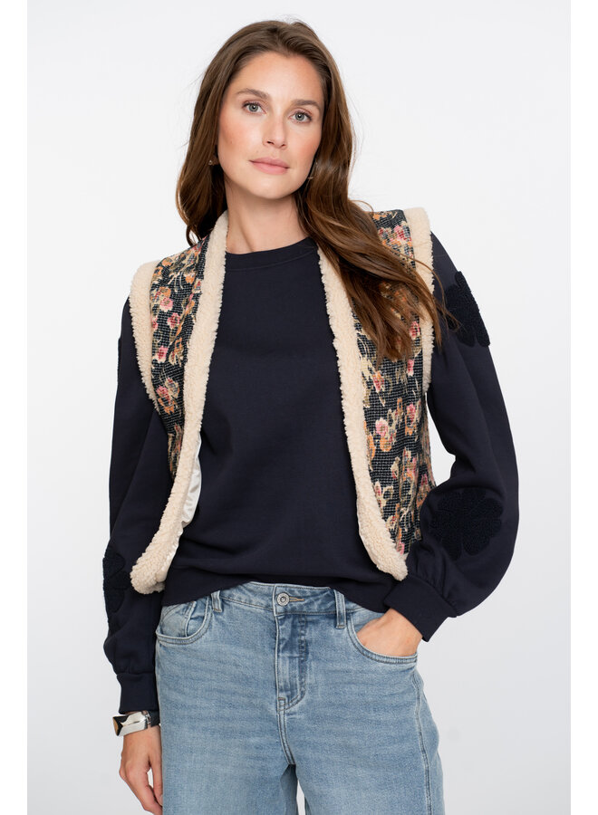 55717-20 999 Geisha Gilet print black/olive/pink