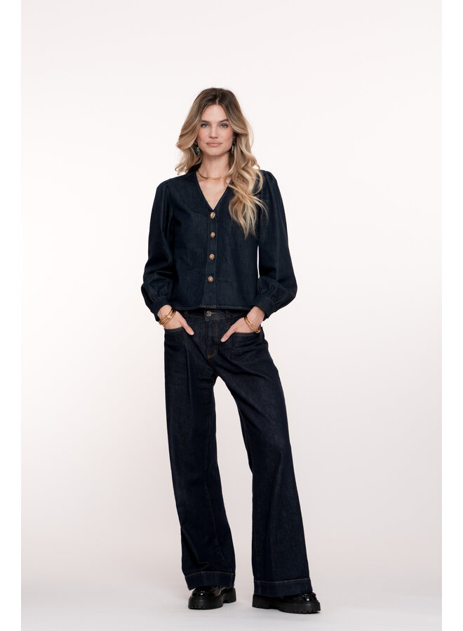 51521-10 880 Geisha Jeans flair dark blue denim stonewash
