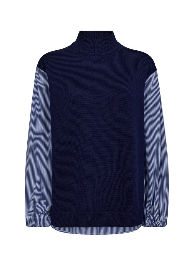 173200 241 MosMosh MM Juella LS Stripe Combi Knit Maritime Blue