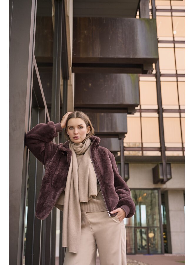 Ambra.7002511 Rino en Pelle Short fake fur jacket  Chocolate bean
