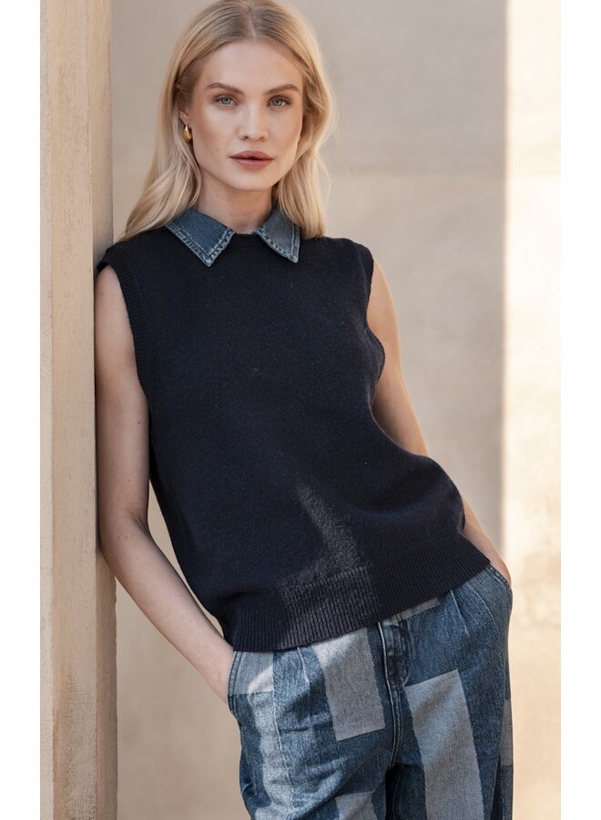 54509-10 675 Geisha Spencer denim collar navy + denim collar