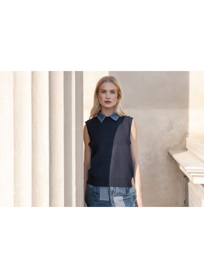 54509-10 675 Geisha Spencer denim collar navy + denim collar