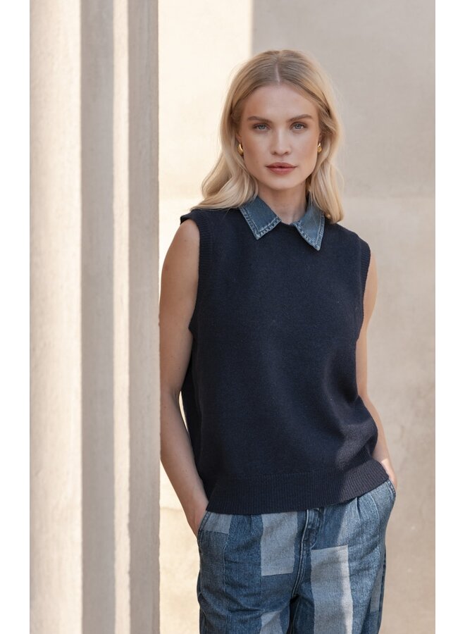 54509-10 675 Geisha Spencer denim collar navy + denim collar